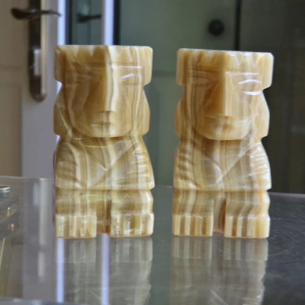 Aztec North American Onyx Aragonite Hand Carved Solid Pair Of Bookends - Picture 1 of 10
